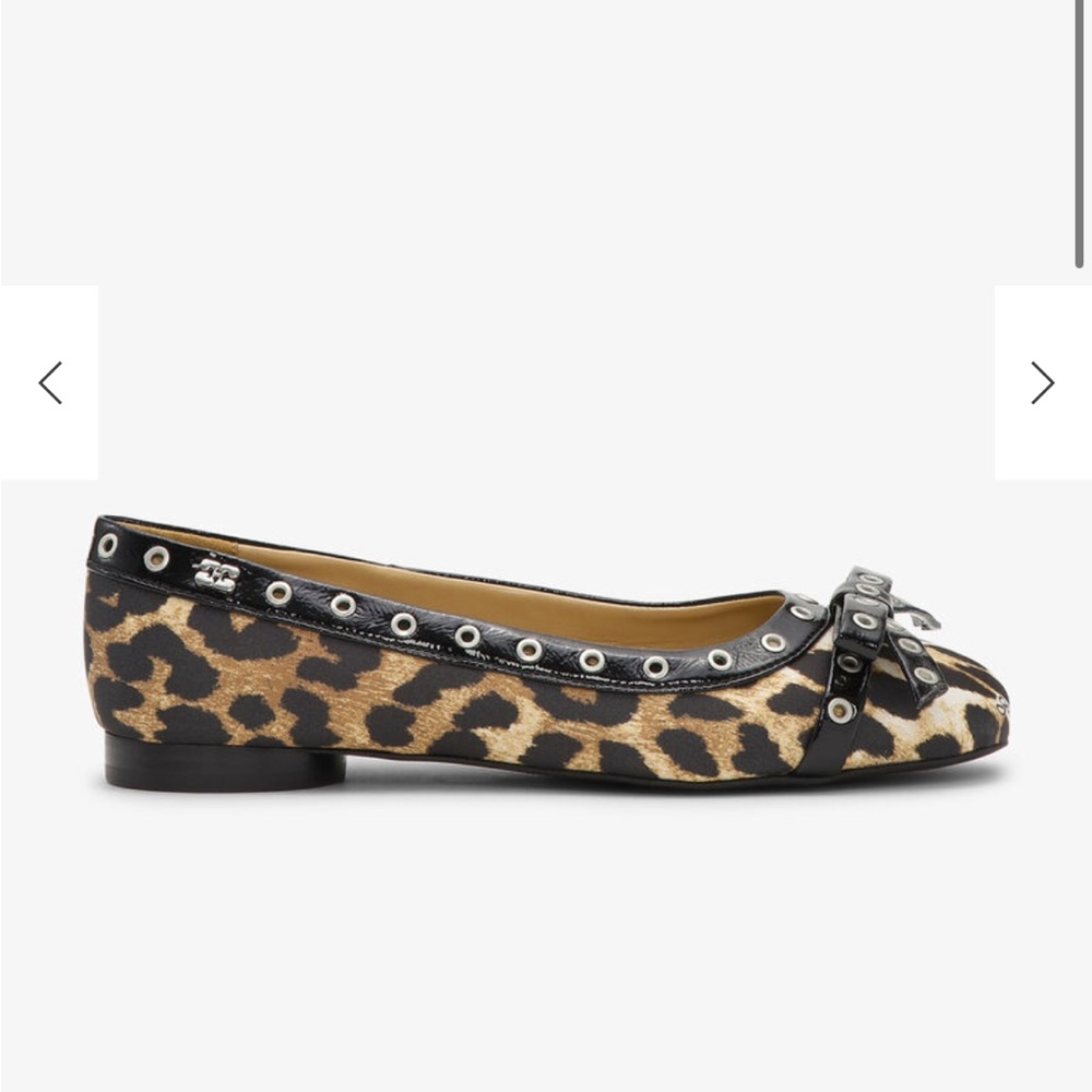 Ganni Leopard Eyelet Bow Ballet Flats
